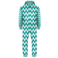 Turquoise & White Zigzag Pattern Hooded Jumpsuit (men) 
