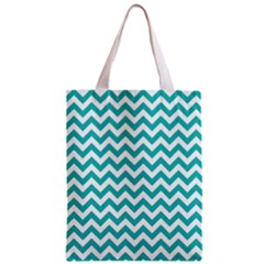 Turquoise & White Zigzag Pattern Zipper Classic Tote Bag