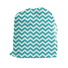 Turquoise & White Zigzag Pattern Drawstring Pouch (xxl)