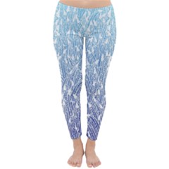 Blue Ombre Feather Pattern, White,  Winter Leggings  by Zandiepants