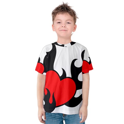 Black And Red Flaming Heart Kid s Cotton Tee by TRENDYcouture