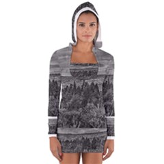 Black And White Landscape Scene Women s Long Sleeve Hooded T-shirt by dflcprintsclothing