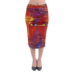 Conundrum Iii, Abstract Purple & Orange Goddess Midi Pencil Skirt by DianeClancy