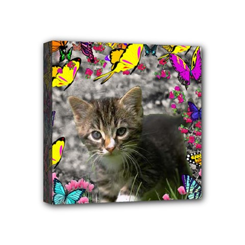 Emma In Butterflies I, Gray Tabby Kitten Mini Canvas 4  X 4  by DianeClancy
