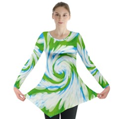 Tie Dye Green Blue Abstract Swirl Long Sleeve Tunic  by BrightVibesDesign