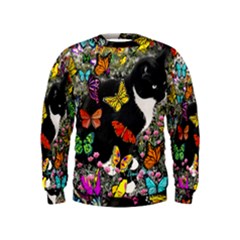 Freckles In Butterflies I, Black White Tux Cat Kids  Sweatshirt by DianeClancy