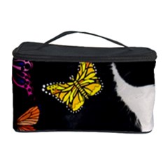 Freckles In Butterflies I, Black White Tux Cat Cosmetic Storage Case by DianeClancy