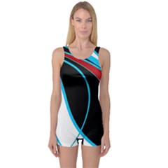 Blue, Red, Black And White Design One Piece Boyleg Swimsuit by Valentinaart