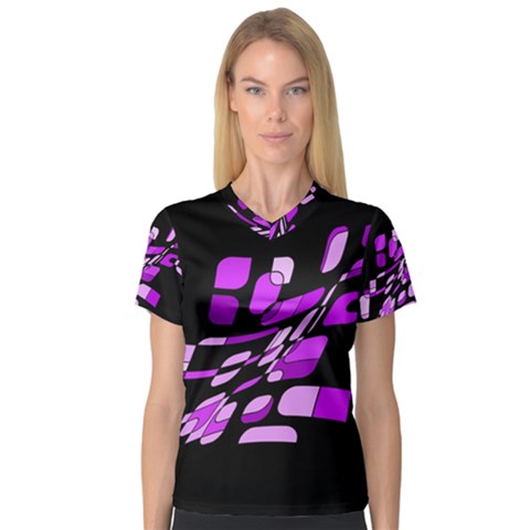 Purple Decorative Abstraction Women s V-neck Sport Mesh Tee by Valentinaart