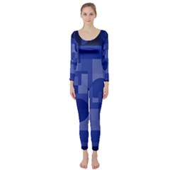 Deep Blue Abstract Design Long Sleeve Catsuit by Valentinaart