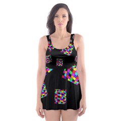 Flying  Colorful Cubes Skater Dress Swimsuit by Valentinaart