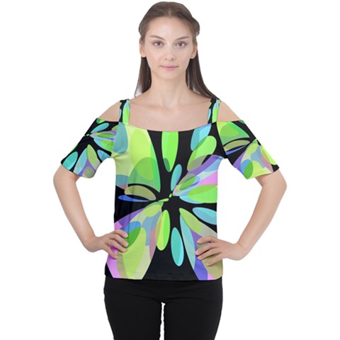 Green Abstract Flower Women s Cutout Shoulder Tee by Valentinaart