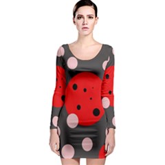 Red And Pink Dots Long Sleeve Bodycon Dress by Valentinaart