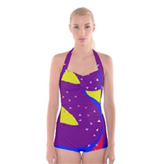 Optimistic Abstraction Boyleg Halter Swimsuit  by Valentinaart