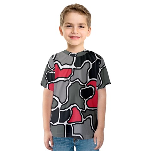 Black, Gray And Red Abstraction Kid s Sport Mesh Tee by Valentinaart