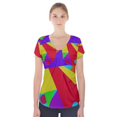 Colorful Abstract Design Short Sleeve Front Detail Top by Valentinaart