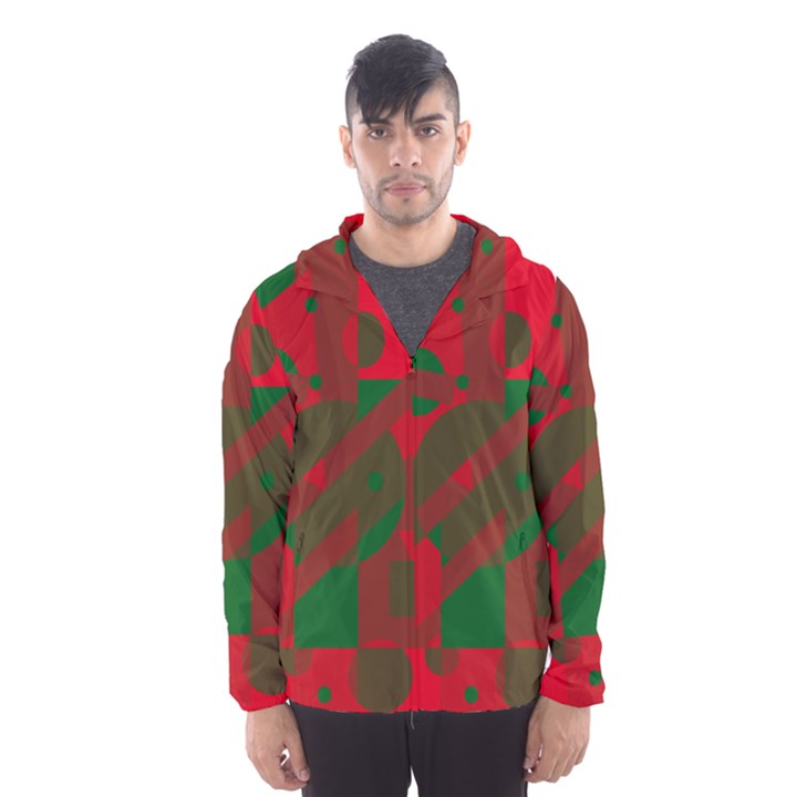 Red and green abstract design Hooded Wind Breaker (Men)