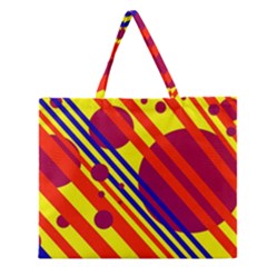 Hot Circles And Lines Zipper Large Tote Bag by Valentinaart