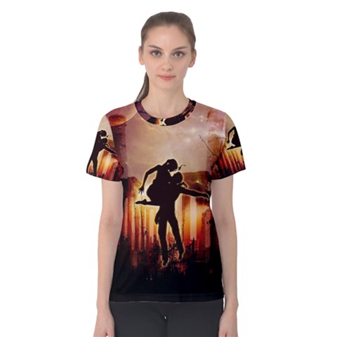 Dancing In The Night With Moon Nd Stars Women s Cotton Tee by FantasyWorld7