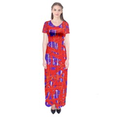 Blue And Red Pattern Short Sleeve Maxi Dress by Valentinaart