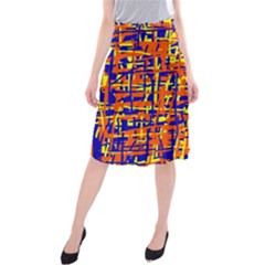 Orange, Blue And Yellow Pattern Midi Beach Skirt by Valentinaart