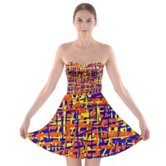 Orange, Blue And Yellow Pattern Strapless Dresses by Valentinaart