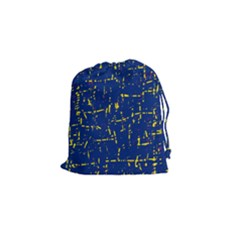 Deep Blue And Yellow Pattern Drawstring Pouches (small)  by Valentinaart