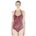 Red and black elegant pattern Halter Swimsuit View1