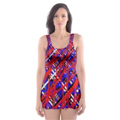 Red And Blue Pattern Skater Dress Swimsuit by Valentinaart