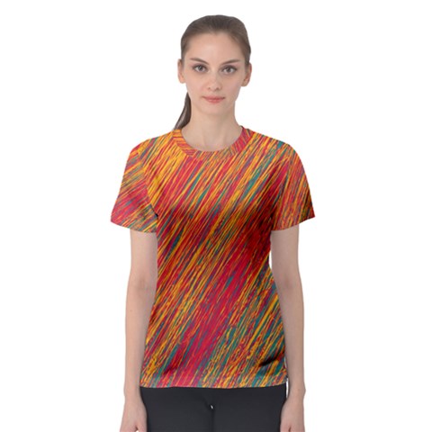 Orange Van Gogh Pattern Women s Sport Mesh Tee by Valentinaart