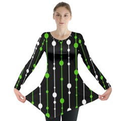 Green, White And Black Pattern Long Sleeve Tunic  by Valentinaart