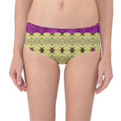  Purple Gold Floral And Paradise Bloom Mid-waist Bikini Bottoms by pepitasart
