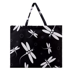 Dragonflies Pattern Zipper Large Tote Bag by Valentinaart