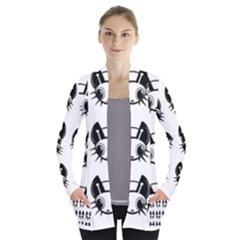 Black And White Fireflies Patten Women s Open Front Pockets Cardigan(p194)
