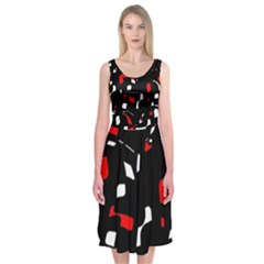 Red, Black And White Pattern Midi Sleeveless Dress by Valentinaart