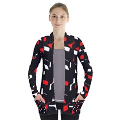 Red, Black And White Pattern Women s Open Front Pockets Cardigan(p194)