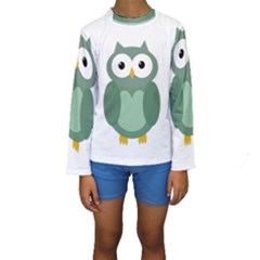 Green Cute Transparent Owl Kid s Long Sleeve Swimwear by Valentinaart