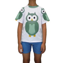 Green Cute Transparent Owl Kid s Short Sleeve Swimwear by Valentinaart