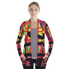 Colorful Abstraction Women s Open Front Pockets Cardigan(p194)