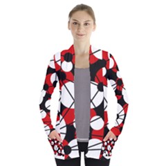 Red, Black And White Pattern Women s Open Front Pockets Cardigan(p194)