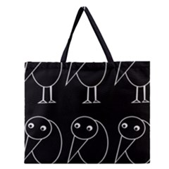 Black And White Birds Zipper Large Tote Bag by Valentinaart