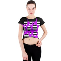 Purple Abstraction Crew Neck Crop Top by Valentinaart