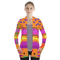 Orange Abstraction Women s Open Front Pockets Cardigan(p194)