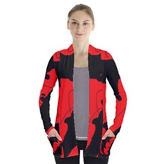 Black And Red Lizard  Women s Open Front Pockets Cardigan(p194)