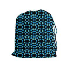 Dots Pattern Turquoise Blue Drawstring Pouches (extra Large) by BrightVibesDesign