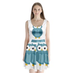 Cute Blue Owl Split Back Mini Dress  by Valentinaart