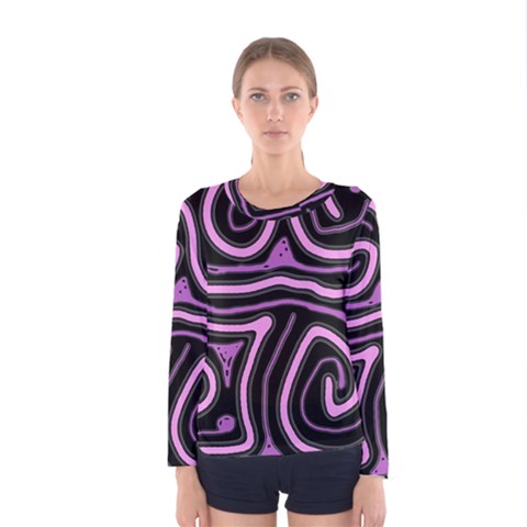 Purple Neon Lines Women s Long Sleeve Tee by Valentinaart