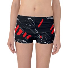 Black And Red Artistic Abstraction Boyleg Bikini Bottoms by Valentinaart