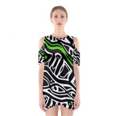 Green, Black And White Abstract Art Cutout Shoulder Dress