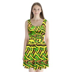 Yellow, Green And Oragne Abstract Art Split Back Mini Dress  by Valentinaart